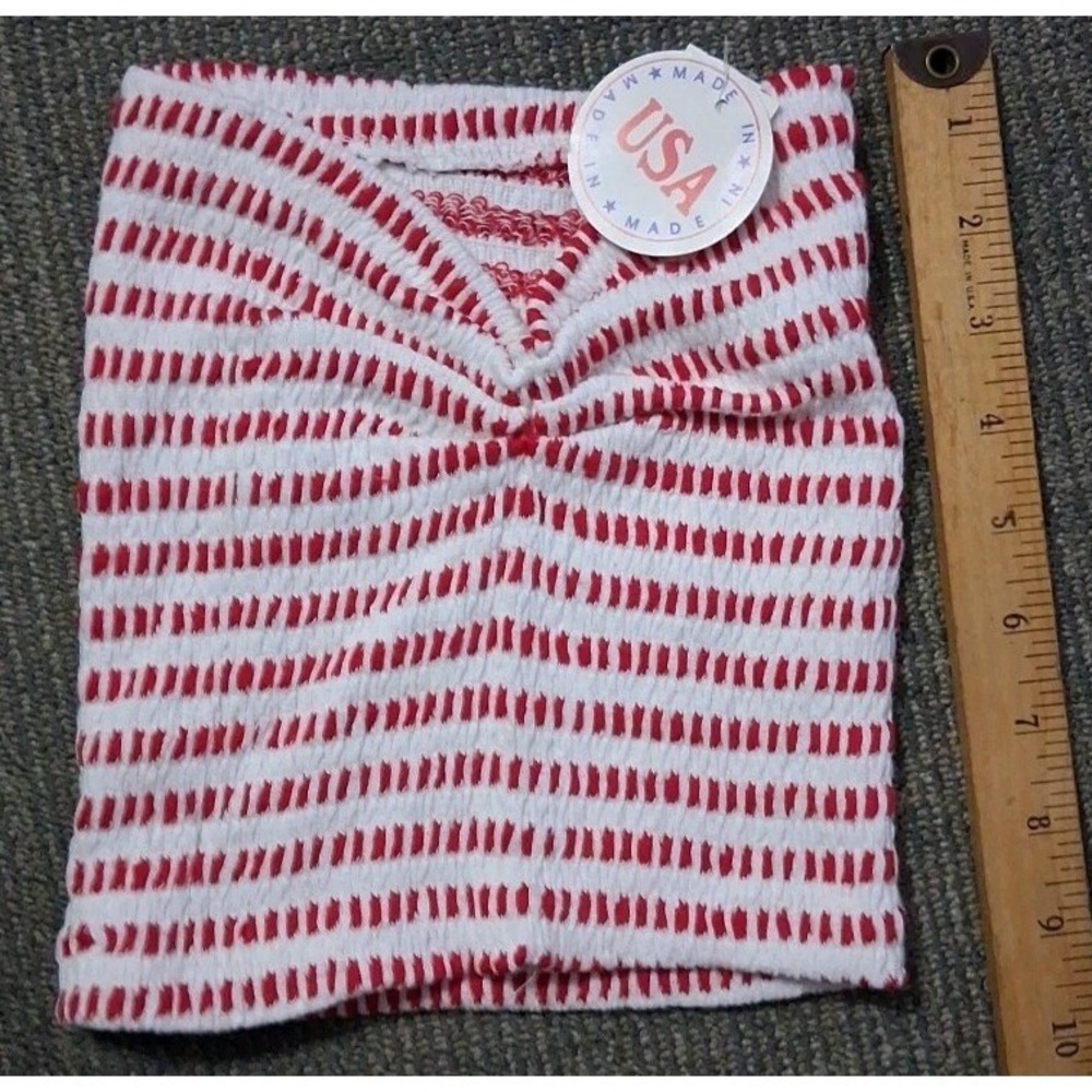 Vtg Red‎ White Striped Tube Top Ruched  Cotton Knit Bandeau One Size 1980's NOS